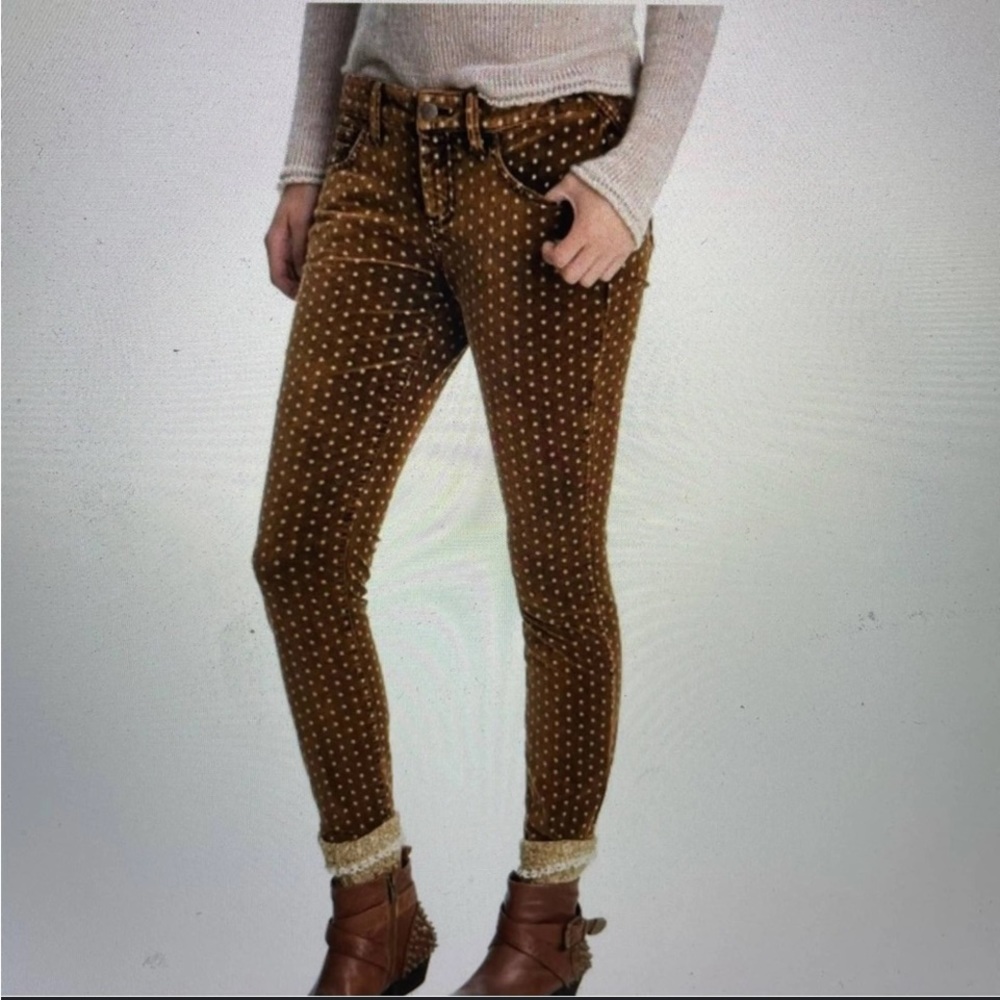 Free People Brown and Blue‎ Polka Dot Velvet Pants Sz. 28